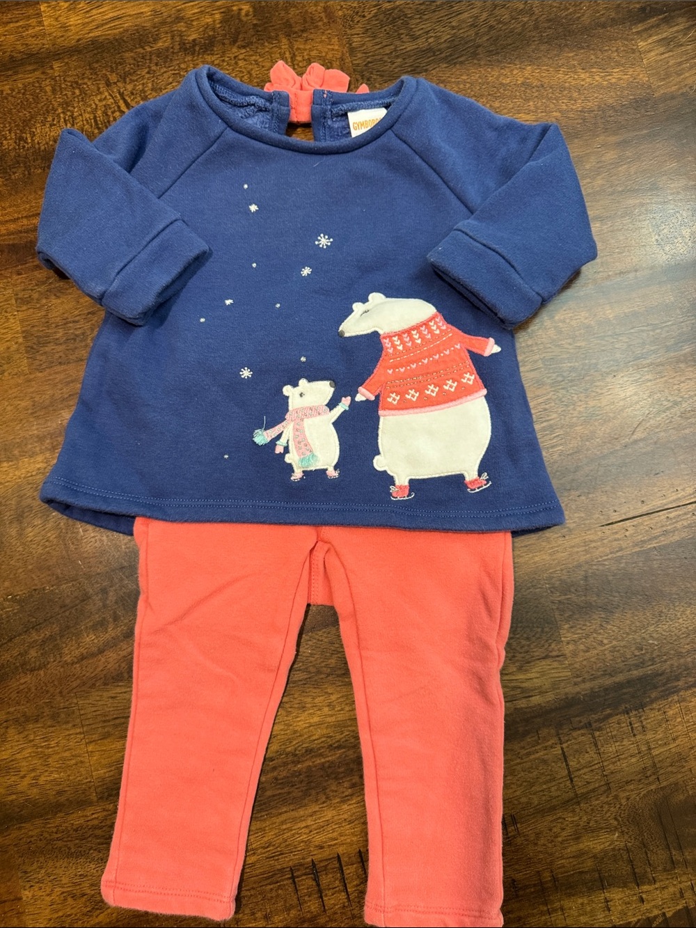 Gymboree polar Bear Navy Top with Coral Leggings  Set